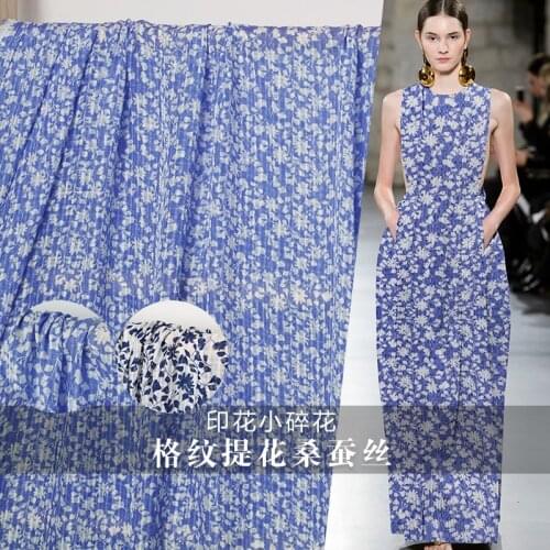 The Cloth 12momme Flowers Printed Jacquard Silk 100% Silk Summer Shirt Dress DIY clothes fabrics Freeshipping