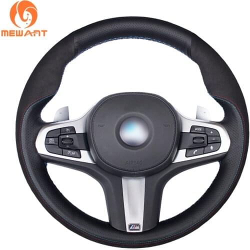 MEWANT Black Genuine Leather Suede Car Steering Wheel Cover for BMW M Sport G30 G31 G32 G20 G21 G14 G15 G16 X3 G01 X4 G02 X5 G05