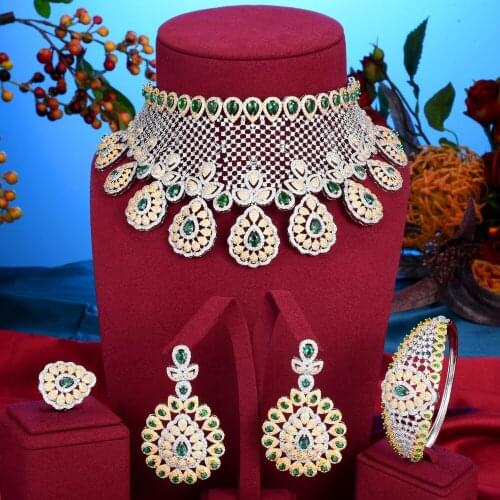 Missvikki Exclusive Princess Emeralds Luxury Big Green Drop Necklace Earring Bracelet Ring Party Jewelry Set for Women Lady