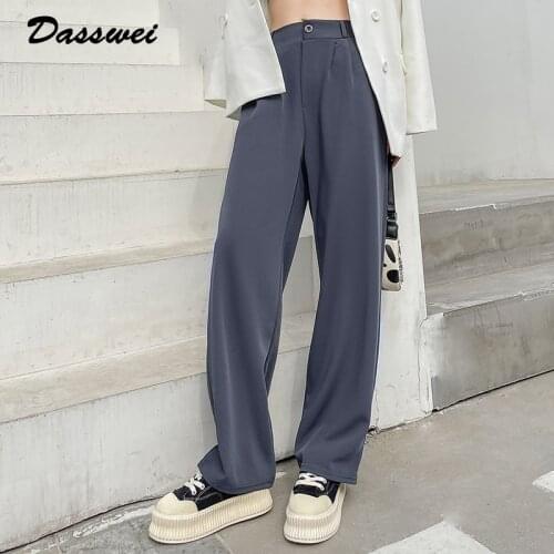 DASSWEI Fashion Solid Straight Pants For Women Suit Pants Spring Autumn Casual High Waist Loose Long Trousers Office Lady Femme