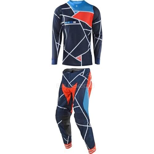 Moto Gear Set Jersey Pants ATV MTB BMX Bike Cycling Mountain Bicycle Offroad Kits Motorbike Motor Travel Blue Suit Mens