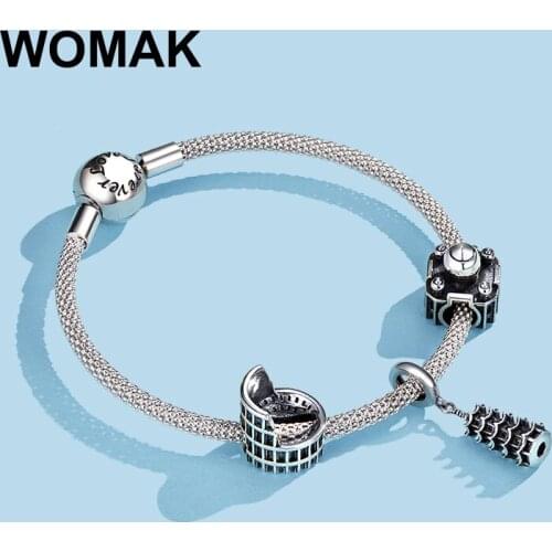 Original 100% 925 sterling silver retro Taj Mahal beads Colosseum charm fit 3MM bracelet pendant Chinese tower woman jewelry