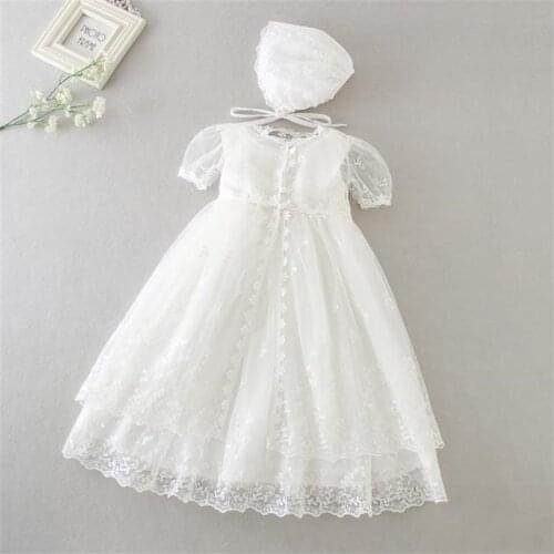 Heirloom 2 Pieces Baby Girls Baptism Dress Kids First Birthday Infant Dresses Christening Gown Hat 3-24 month