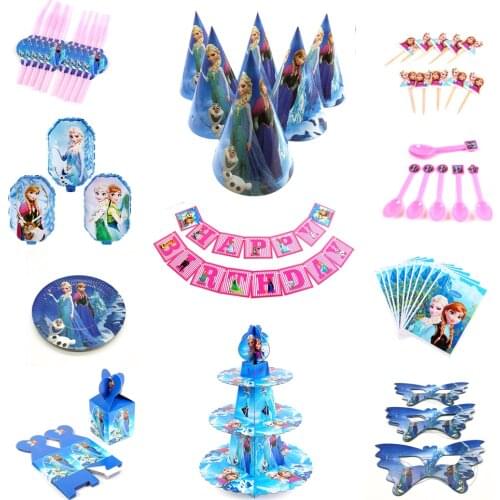 Disney Frozen Design Girls Birthday Party Decorations Gift Bag Paper Cups Plates Spoon Baby Shower Disposable Tableware Supplies