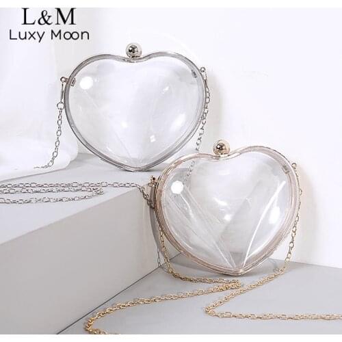 Mini Transparent Clutch Bag For Women Heart Shape Acrylic Evening Bag Gold Silver Chain Shoulder Bag Purse And Handbag Sac X491H