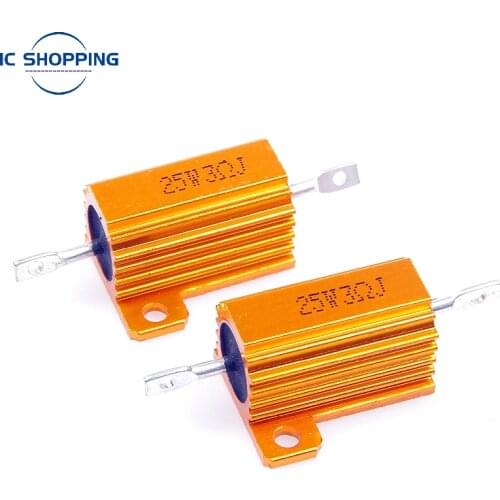 2PCS 25W RX24 Aluminum Power Metal Shell Case Wirewound Resistor 0.1~100K 1R 10R 100R 4.7K 5.1K 10K 15K 20K 22K 30K 50K 75K ohn