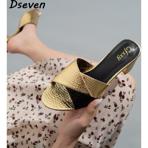 2021 Women Sandals Summer New Stone Pattern Colorful Thick Heel Female Sandals Fashion Casual Commuter High Heel Woman Slippers