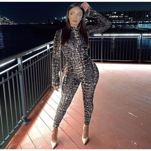 TNNAOFF Sexy Bodycon Rompers Womens Jumpsuit Fall Clothes rave festival clothing Long Sleeve Front Zip One Piece Outfit Overalls