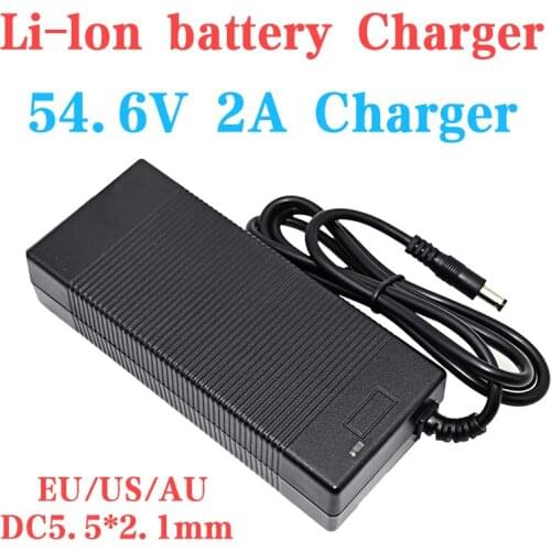 DC 5.5*2.1mm 54.6V 2A Li-ion battery charger 13S 48V electric bicycle charger AC 100-240V power supply EU/US/AU