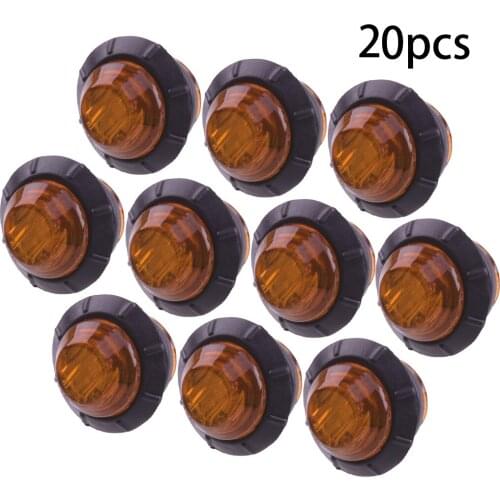 20pcs/Set Amber Yellow 3/4" Round 3 LED Side Bullet Marker Light IP67 Waterproof 12V for Truck Trailer Buse Boat Caravan