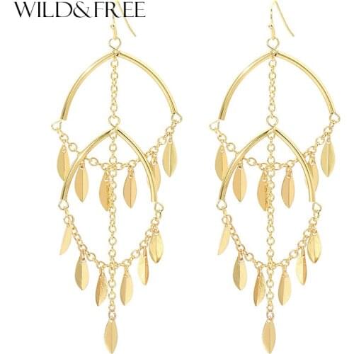 Wild&Free Fashion Jewelry Gold Color Statement Earrings For Women High Quality 3 Colors Double Leaf Pendant Drop Earrings Gift