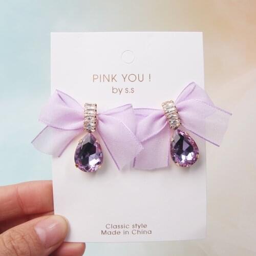 MWSONYA Korean Fashion Yarn purple Bowknot Drop Earrings for Women Girls Elegant Waterdrop Crystal Pendientes Party Jewelry