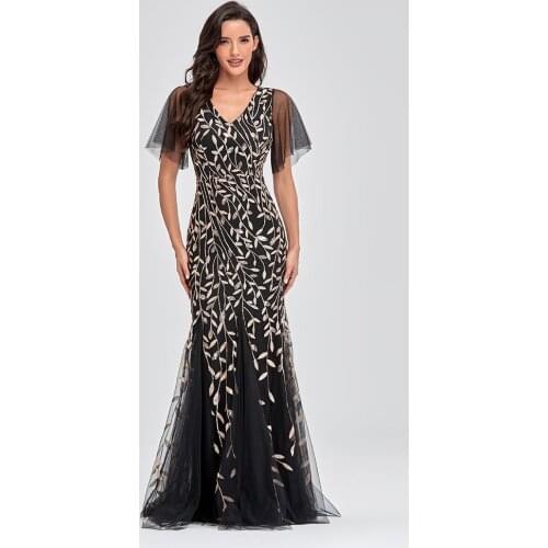 2021 Autumn Plus Size Women Party Long Dress V-neck Fishtail Butterfly Sleeve Female Clothing Evening Dresses