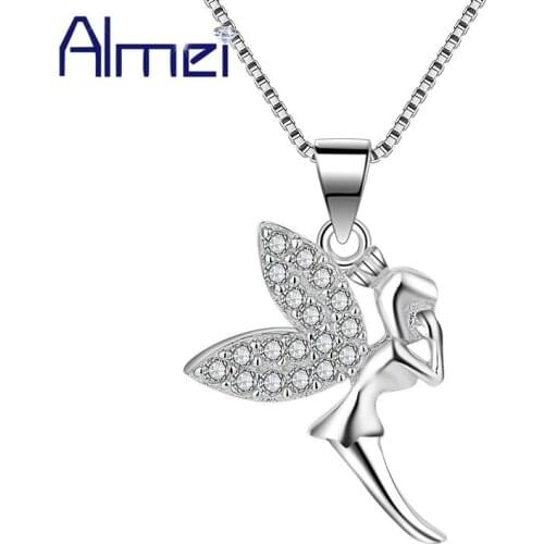 Almei 40% Off Angel Fairies Pendant Zircon For Women 925 Sterling Silver Long Necklaces & Pendants Jewelery Without Chain DZ104