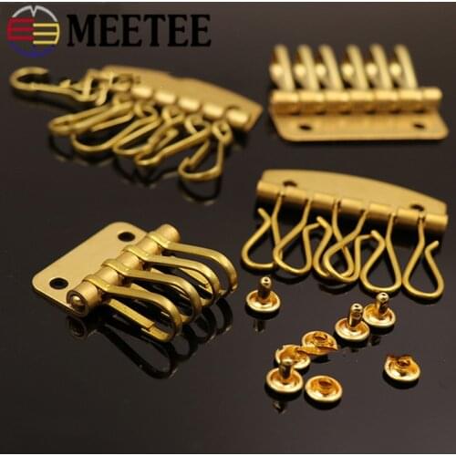 Meetee 2pcs Brass Key Row Rivets Keychain Hang Buckle DIY Manual Leather Crafts Bags Wallet Snap Hook Hardware Parts Accessory