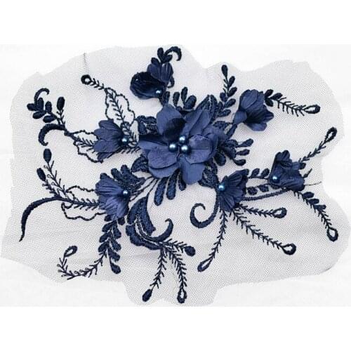 5Pieces 3D Flower Embroidered Beaded Lace Appliques Fabric For DIY Sewing Material Wedding Dress Veil Headscarf Lace Accessories