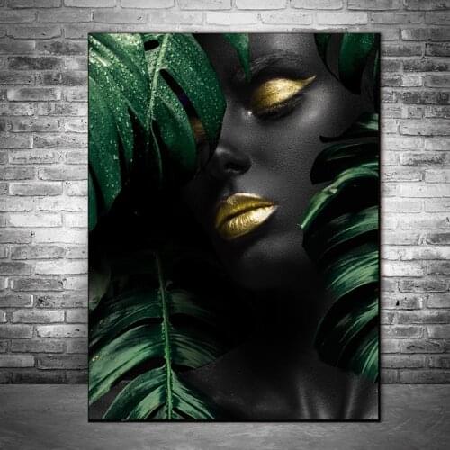 Abstract Sexy Girl with Leaf Paintings Print On Canvas Art Fashion Women Posters Modern Wall Pictures for Living Room Home Decor