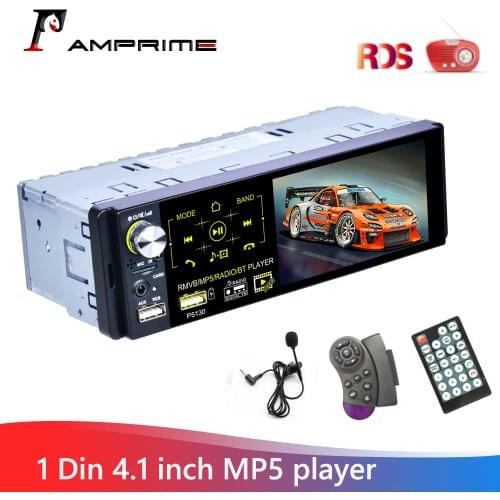 AMPrime 4.1" Autoradio 1 din Car Radio Touch Screen Multimedia player MP5 Bluetooth RDS Dual USB Audio Stereo Support Micphone