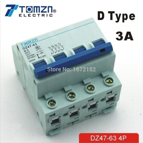4P 3A D type 240V/415V Circuit breaker MCB 4 POLES