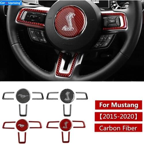 Car Interior Steering Wheel Cobra Shelby Horse Logo Emblem Carbon Fiber Stickers Car Styling For Ford Mustang Accessories