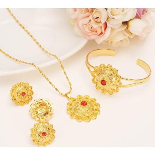 Bangrui New Ethiopia Bride Gold Color Jewelry Sets With Stone African Ethnic Gifts Eritrean Habesha Wedding G