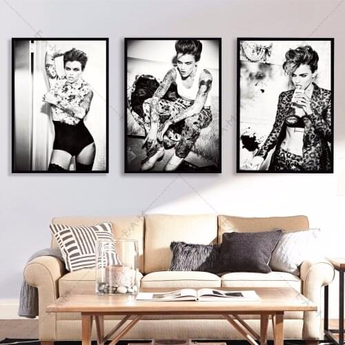 Ruby Rose Black And White Cotton Canvas Art Print Painting Poster Wall Pictures For Living Room Home Decorative Bedroom No Frame
