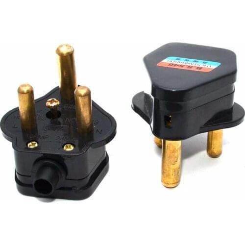 Black South Africa 3 Round Pin Electrical Plug 15A 250V AC Power Adapter Pure Copper Power Plug
