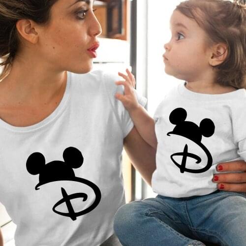 Harajuku Mickey Mouse D Letter Adult Unisex Tops Tshirts Kawaii Girl Boy Kids T-shirt Harajuku Home Wear Family Look Outfits
