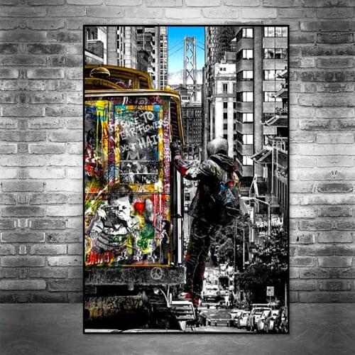 The Tram Boy Canvas Painting Graffiti Art Posters And Prints Cuadros Street Art Pictures Poster for Boys Room Wall Decor