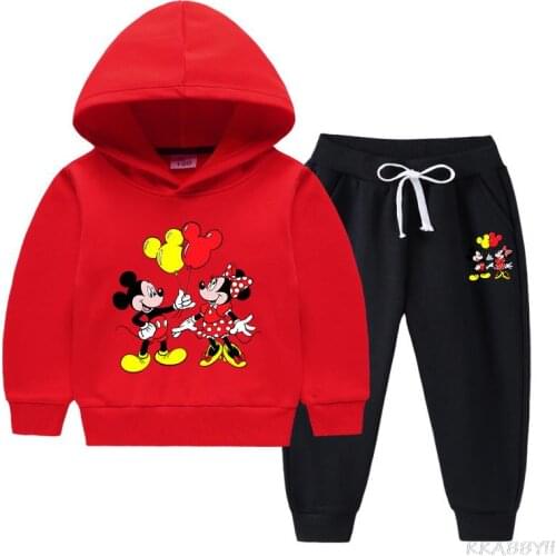 Disney Mickey Minnie Baby Girls Clothing Sets 2-14 Years Birthday suit Tracksuits Kids Sport Suits Hoodies Top +Pants 2pcs Set