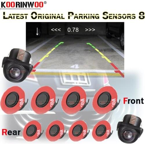 Koorinwoo DUAL CPU Radar Kit Video Parking Sensor 8 Probe System Colorful Rear view Camera Front Camera Parking Black white Grey