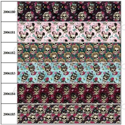 All Saints' Day Printed Grosgrain/Satin Ribbon 5 Yards 25mm/38mm/50mm/75mm for DIY Hair Bows Crafts Accessories 200618