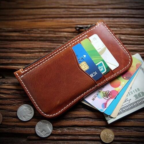 100% Genuine Leather Wallet For Men Women Male Vintage Handmade Short Slim Purse Card Holder Money Bag With Zipper Coin Pocket