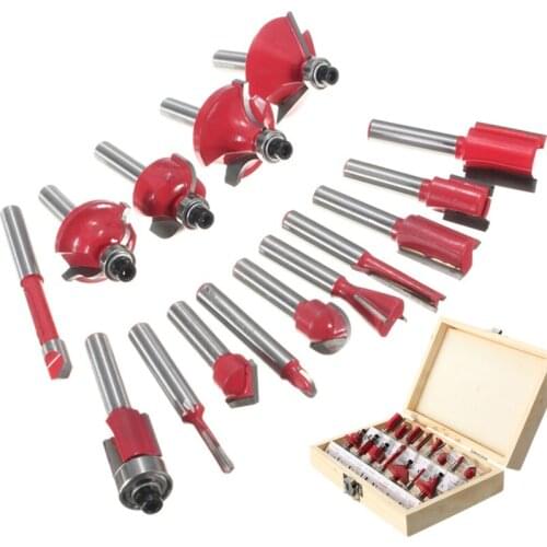 Best Price 15PCS 1/4" Professional Shank Tungsten Carbide Router Bit Set Wood Case tool kit Milling Cutter Router bit set 6.35mm