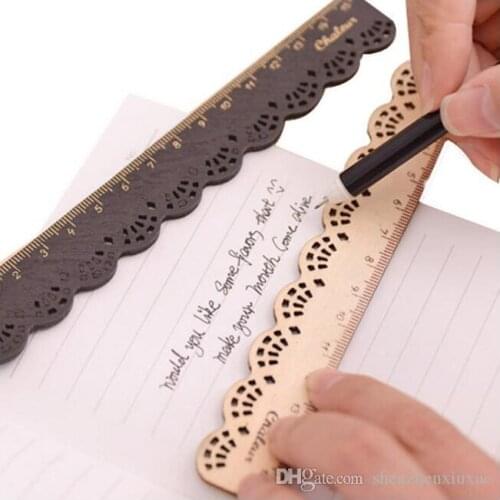 Cute lace straight ruler kawaii drawing tools wooden ruler for students korean stationery school office supplies
