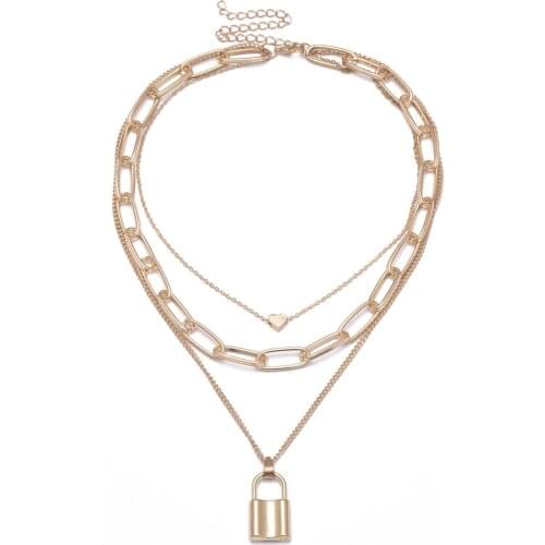 Europe and the United States cross-border jewelry punk hip-hop exaggerated thick chain necklace women multilayer lock love neckl