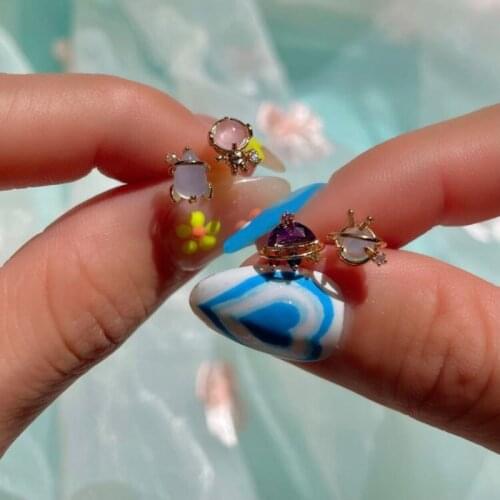 Minimal Delicate Gorgeous CZ Outer Space Cute Lovely 4pc/Set Earrings For Women Girls 925 Sterling Silver Minimalist Small Studs