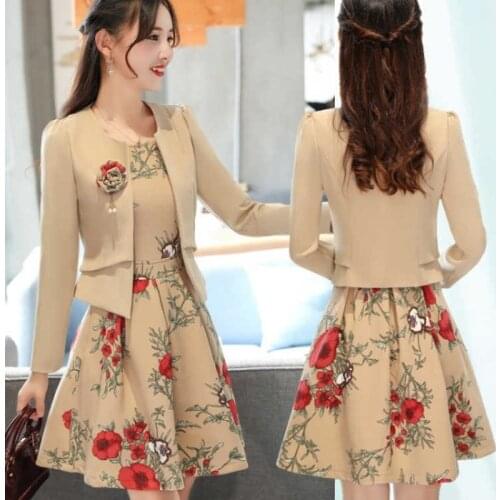 Fashion Slim Fit Blazer with Floral Print Sleeveless Dress Suits Slim Fit Two-piece Set Office Lady Women Dress Suits Plus Size