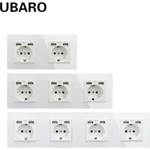 UBARO French Standard Crystal Tempered Glass Usb 5V 2100mA Enchufe Wall Socket Steckdose Pared Prise Murale Sockets AC100-250V