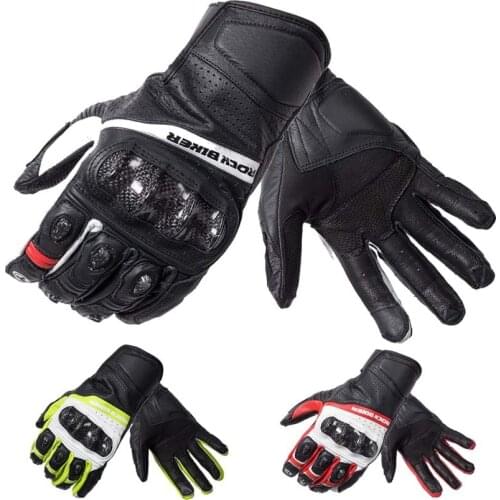 2017 New ROCK BIKER cross-country Leather motorcycle gloves carbon fiber motorbike gloves Moto riding locomotive glove Anti-fall