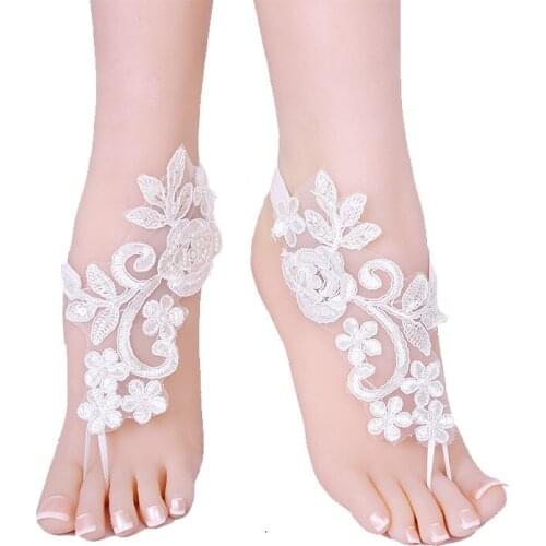 New Fashion Ankle Bracelet 1 Pair Women Bridal Beach Foot Chain Wedding Anklets Lace Decor Barefoot Chain HO1521