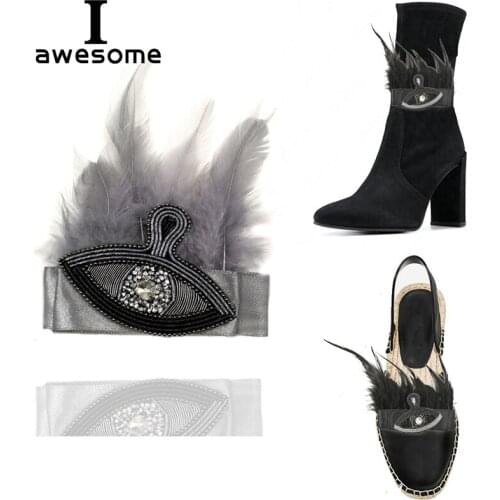 DIY Black Gray Eyes Feather Bridal Wedding Party Shoes Accessories For High Heels Sandals Boots Flats Shining Shoe Decorations