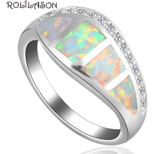 Wonderful Gift for Women White Fire Opal silver plated Stamped Shining Zircon Jewelry Rings USA Size #6#7#8#9 OR684