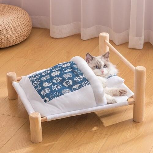 Cat Bed House Removable Pet Sleeping Bag Cat Hammock Lounger for Dog Bed Wooden Cats House Cave Kitten Sleeping Accessories