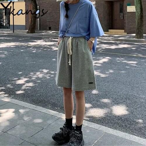 Summer Korean Drawstring Straight Casual Joggers Sweat Shorts Harajuku Solid Basic High Waist Fashion Biker Sports Black Shorts