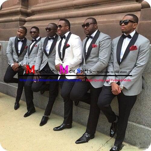 White With Black Groom Tuxedos Shawl Lapel Men Suits 2 Pieces Jacket+Pants Wedding Bridegroom costume homme Terno Masculino