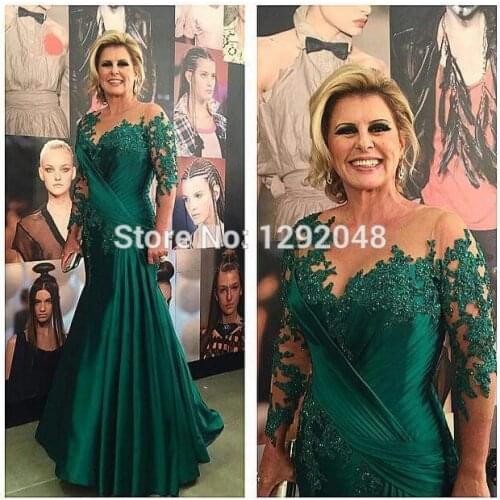 YNQNFS M110 Elegant Illusion Long Sleeve Emerald Green Mother of the Bride Groom Dress Party Gown Wedding Guest Robe Soiree 2019
