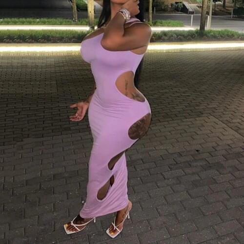 Ladies Skinny Backless Party Night Clubwear Solid Female Clothing Outfits Sleeveless Side Cut Out Hole Irregular Maix Dress