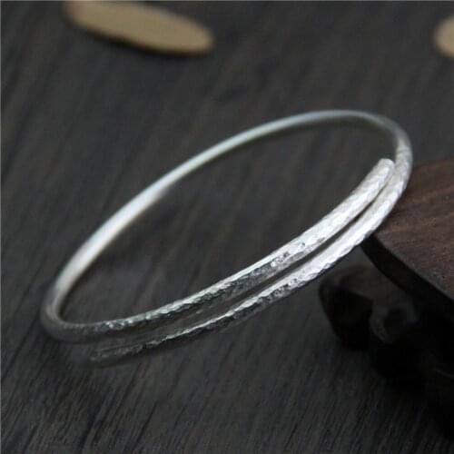 C&R Real 999 Sterling Silver bangle bracelet for women Uneven handmade bangles Thai Silver bracelets opening Fine Jewelry