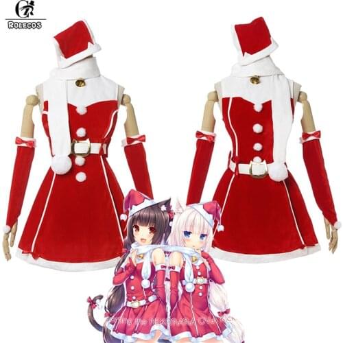 ROLECOS Women Christmas Costume Nekopara Game Cosplay Costume Vanilla Christmas Hat Cosplay Chocola Sexy Dress for Women Girl